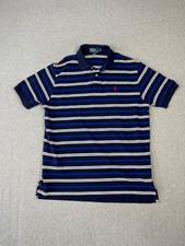 Vintage Polo Ralph Lauren Polo Shirt Mens XL Blue Striped Red Pony Short Sleeve