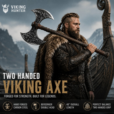 Hand Forged Berserker Viking Axe Double Head Norse Axe 40'' Wood Handle