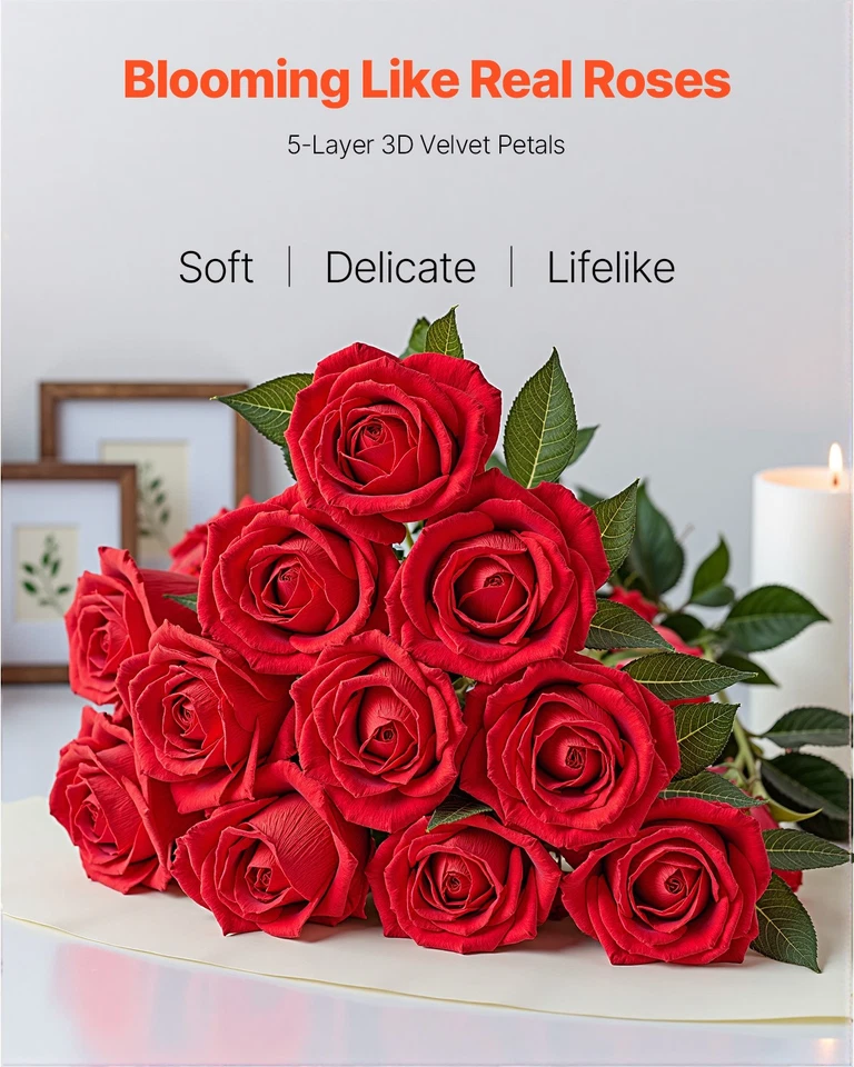 VEVOR 60 Pezzi Rose Bianche Fiori Artificiali Realistico Decorazioni Rosso - Immagine 2 di 4
