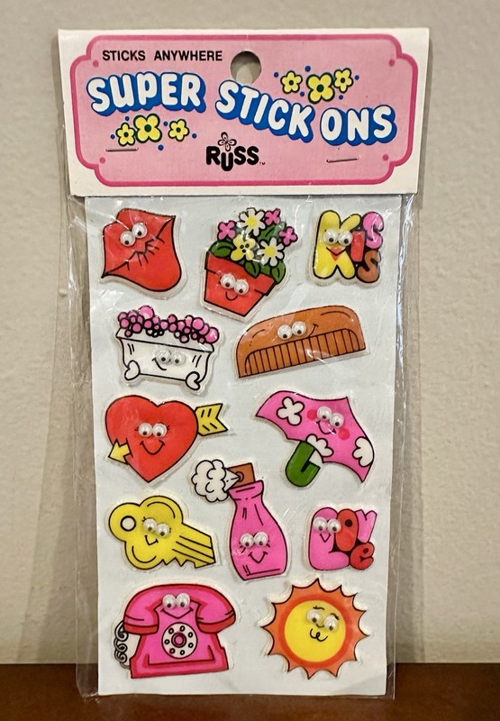 RARE Vintage 1979 RUSS Super Stick Ons Puffy Stickers Googly Eyes Love SEALED!!!