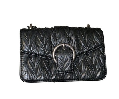Zara Rocker Black Crossbody Purse Quilted Raised Soft Vegan leather Chain Strap