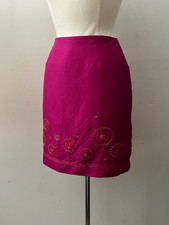 Vintage Fuchsia Pink Silk Beaded Sequin Skirt Boho Party Skirt Size 8/M