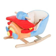 Kids Rocking Horse, Wooden Plush Ride-on Plane Chair Toy with Lullby Song and