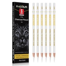 KALOUR White Charcoal Pencils Drawing Set, Professional 6 Pieces White Sketch Pe
