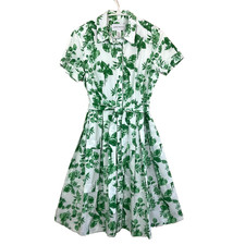 Vtg Donna Morgan Green Leaf Dress Linen Blend Pleated Fit & Flare Belt Pockets 4