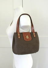 VTG 1998 ERIC JAVITS Squishee Rafia Straw Shoulder Croc Embossed Leather Purse