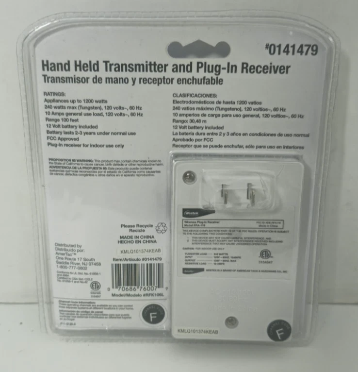 Utilitech Keychain Hand Held Transmitter and Plug-In Receiver #0141479 - Image 3 of 4