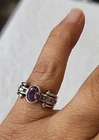 Vintage 925 HAN Silver Ring w/ Diamond Cuts & Amethyst Bezel Set Stone Size 6