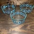 Pyrex Set Of 3 Mixing Bowls Pinwheel & Floral Medallions Blue Turquoise
