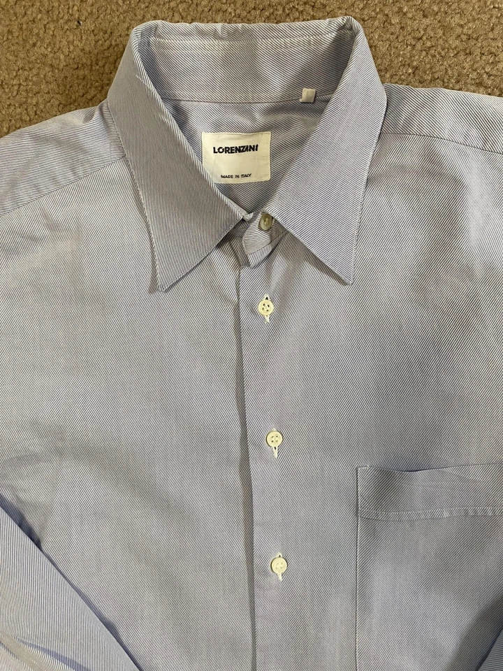 Camisa Lorenzini Para Hombres 16.5 42 Azul Blanco Rayas Vestido Abotonado Hecho en Italia Algodón Foto 4 de 4