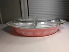 Vintage Pyrex Pink Daisy Divided Casserole Baking Dish 1.5 Qt with Lid