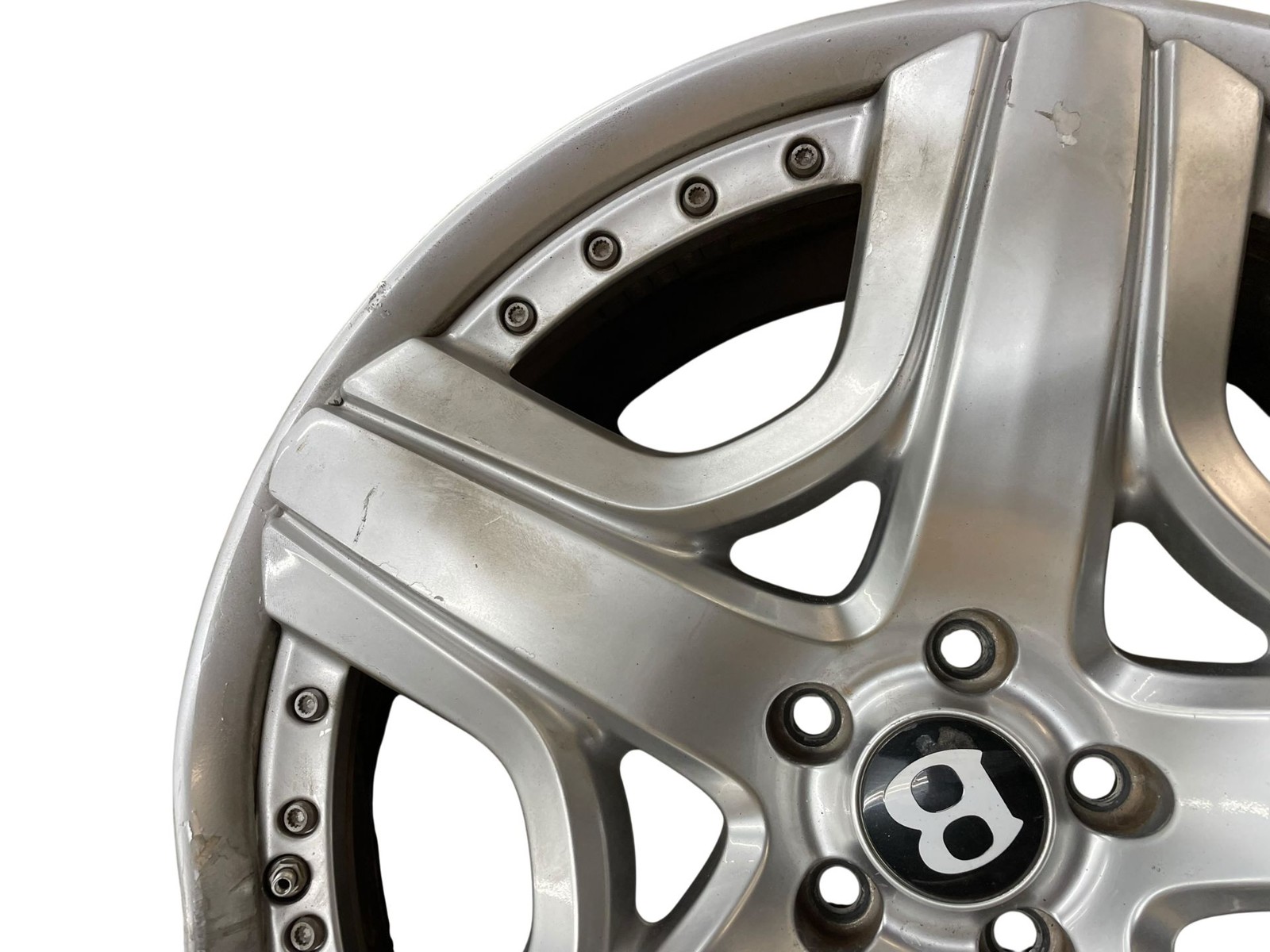 2011-2018 BENTLEY CONTINENTAL 21X9.5 MULTI PIECE 5 SPOKE SILVER WHEEL RIM *BEND*