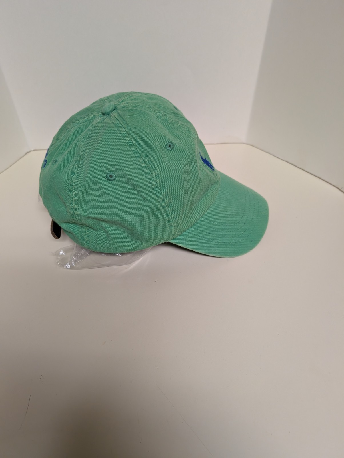 Polo Ralph Lauren Cappellino Regolabile PELLE Cinturino Posteriore Verde Mela con Logo Blu Pony