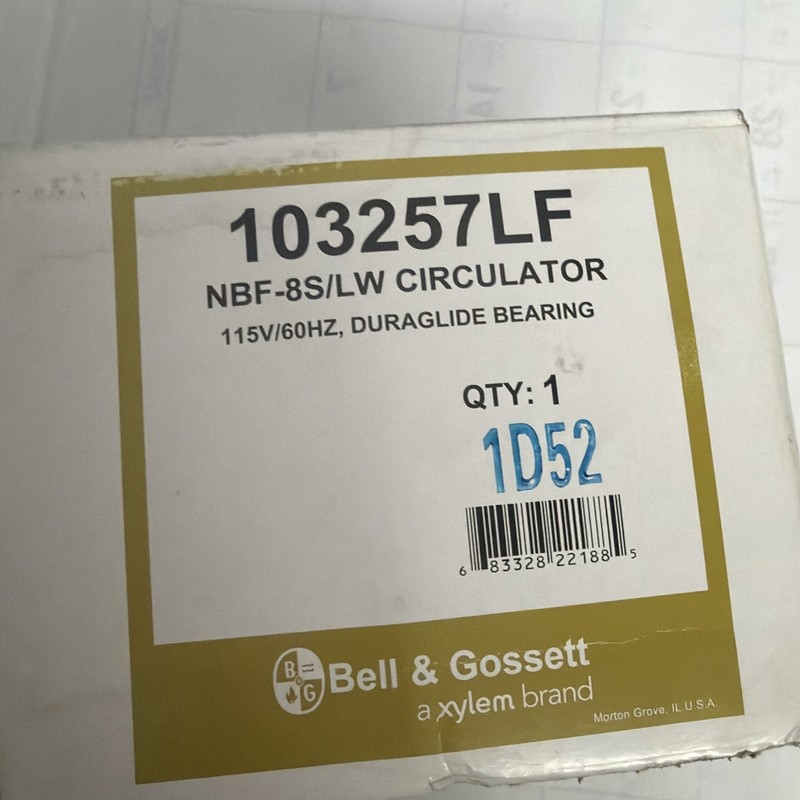 103252LF Bell & Gossett NBF-22 Circulator Pump Sealed w/ Box Wear- 1/2 Conn.