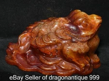 5.2" Chinese Hongshan Culture Jade Carving Wealth Golden Toad Spittor Sculpture