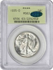 1935-D Walking Liberty Silver Half Dollar MS63 PCGS OGH (CAC)