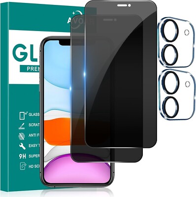 2+2 for iPhone 11 Tempered glass, screen and camera lens, 9H Hardness -Privacy