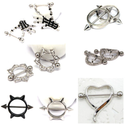 2X Brustwarzen Piercing Nippelpiercing Brustpiercing Barbell Stab Schild Shield