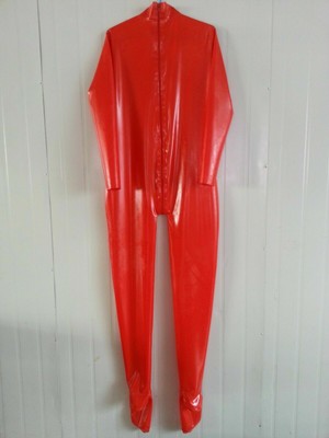 Latex Rubber Catsuit Rot Front Zipper Gummi Bodysuit Polished Sexy Ganzanzug