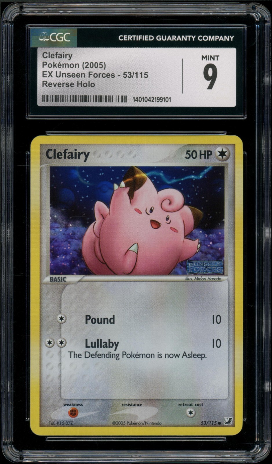 CGC 9 Mint Clefairy 53/115 EX Unseen Forces 2005 Reverse Holo