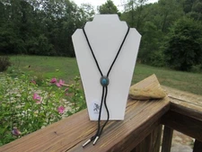 American Made Silver Bolo Tie w Turquoise Stone Western Jewelry Wedding Bolo Tie