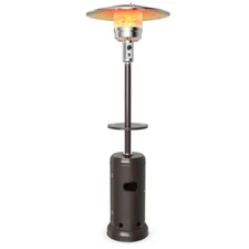 48,000BTU Standing Outdoor Heater Propane LP Gas Steel with Table & Wheels Brown