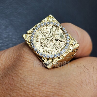 50 PESO MEXICAN COIN GOLDEN NUGGET CUBIC ZIRCONIA