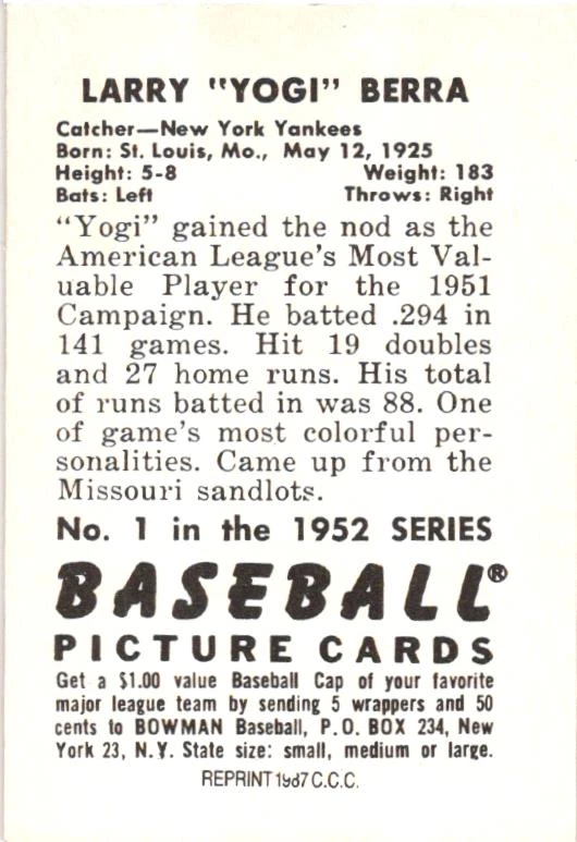 1952 Bowman Reprint Set by 1987 C.C.C. (1-252) / Pick Your Cards / Buy4+ Save30% - Image 2 of 2