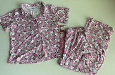 Peanuts SNOOPY Pink Women  s Sz S Pajama PJ Set Pants Short Sleeve Soft Daisies