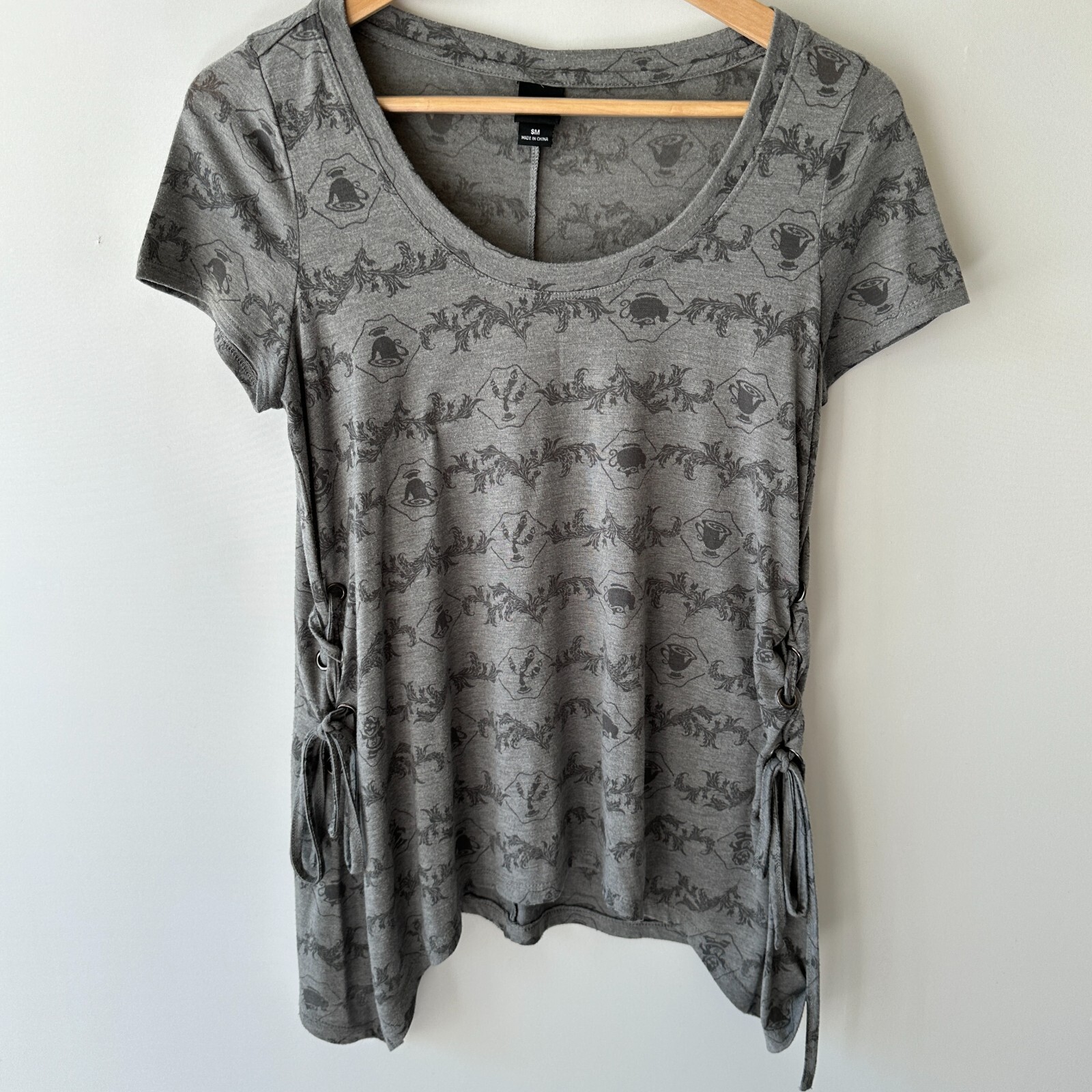 Beast Gray Blouse Shirt Side Tie 