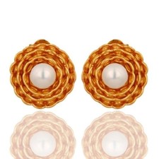 Natural Pearl 18K Gold Plated 925 Sterling Silver Stud Earrings Jewelry
