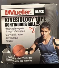 Mueller Kinesiology Tape Muscle Pain Relief Continuous Roll Black Latex Free 1ct