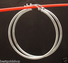 2mm X 45mm 1 3/4" Shiny Large Plain Hoop Earrings Real 925 Sterling Silver