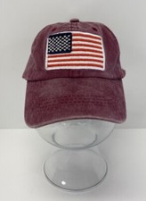 American Flag Patch USA America Unisex Red Cotton Distressed Strapback Hat / Cap
