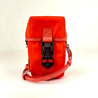 $650 MCM Orange Red Nylon Mini Flap Pouch Shoulder Waist Bag