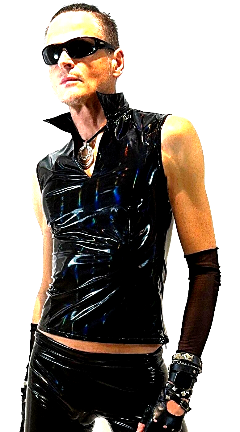 ALTRA Camicia uomo vernice laser nera lucida parte I marchio BSaM forma sexy taglia S