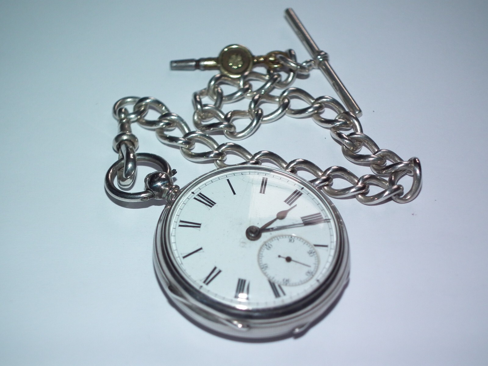 1886 Victorian Solid Silver Gents Pocket Watch & Chunky Silver Albert