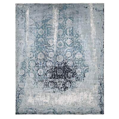 12'x15'1'' Gray Erased Zoroastrian Design Wool and Silk Hand Knotted Rug R87646