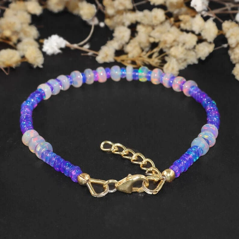Original Äthiopische mit Mehrfach Feuer Opal Perlenarmband Geschenk Schmuck Clip - Bild 3 von 4