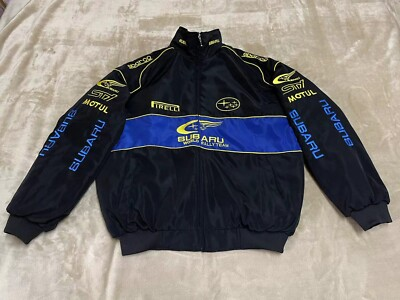 #ad Unisex Adult Racing Black Jacket Embroidered Patches Cotton Padded Subaru M 2XL $70.00