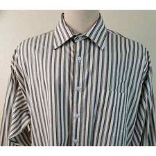 Chaps Button Front White / Brown Stripes Shirt size 17.5/34-35 120220-0418