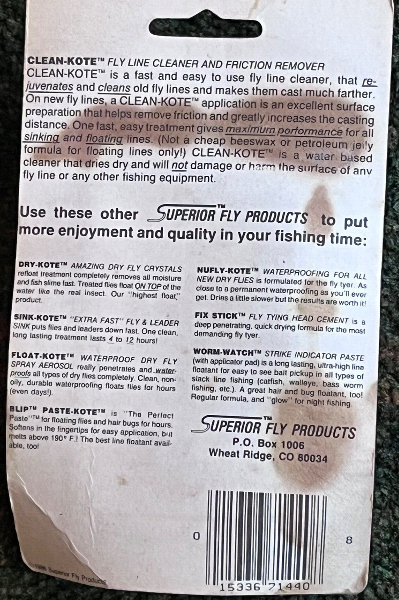 VINTAGE SUPERIOR FLY PRODUCTS CLEAN-KOTE FLY LINE CLEANER-NOS