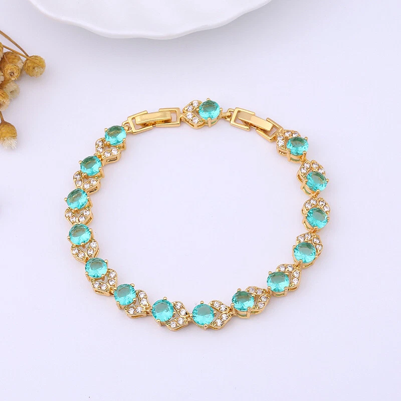 Nuevo Dije Flor Paraiba Verde Citrino Gemas Mujeres Niña Joyería Pulsera Oro Foto 4 de 4
