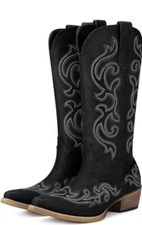 Hosea Rollda Western Cowgirl Boots Black Metal Size 7.5
