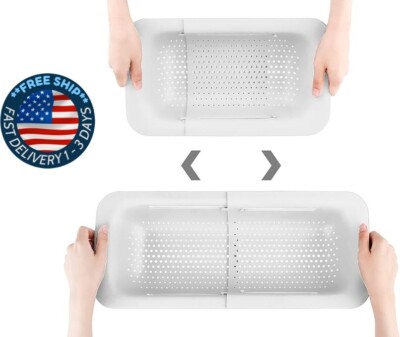 Colador plegable para cocina, escurridor portátil sobre el fregadero ( blanco)