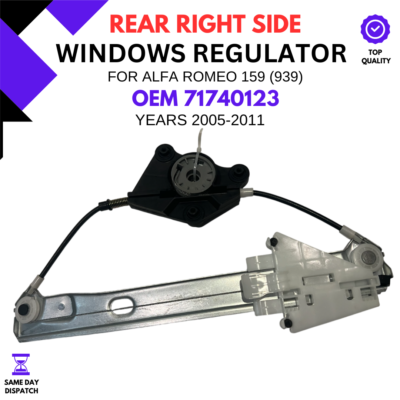 Rear Right Electric Window Regulator For Alfa Romeo 159 / 939 - Without Motor, OEM Style Replacement