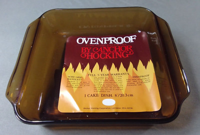 Anchor Hocking Baking Dish Amber Glass 8'' Oven Safe Casserole U.S.A.