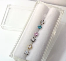 7pc Box Value Pack L-Bend CZ Gem 20g Steel Nose Rings, includes Retainer