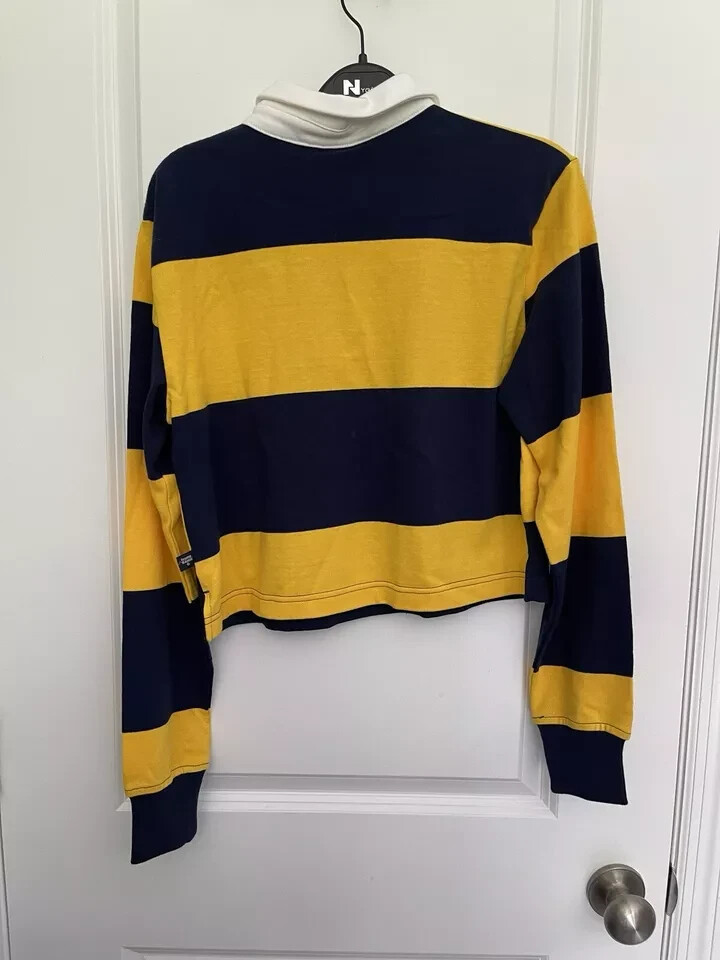 FILA Blazer canottaggio donna maglia manica lunga colletto righe giallo e blu nuovo con etichetta