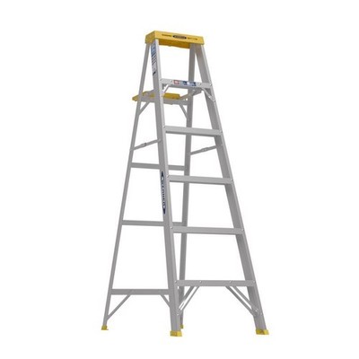 Werner 6 ft Aluminum Step Ladder Type I 250 lb 5-Step Work Tray ANSI OSHA